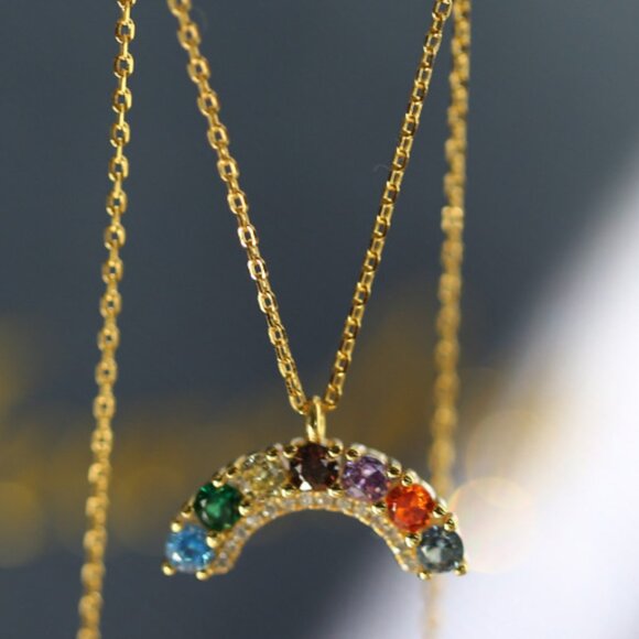 New 18k yellow gold colorful crystal necklace pendant - Picture 1 of 6